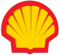 Yellow silhouette of sea shell with thick red border.